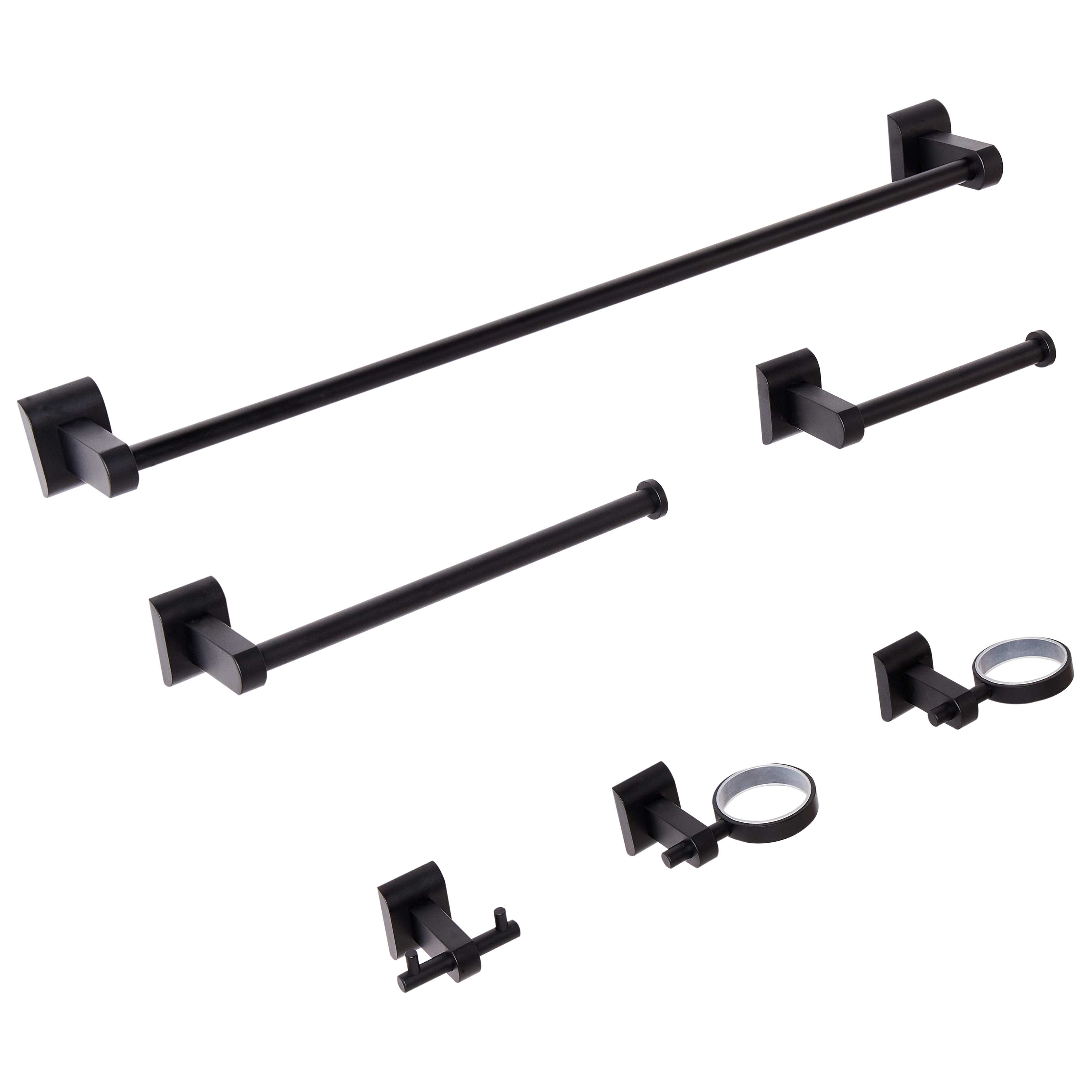 Set di 6 accessori per il bagno in alluminio nero con bicchiere e portasapone inclusi Accessori per il bagno in stile moderno chic