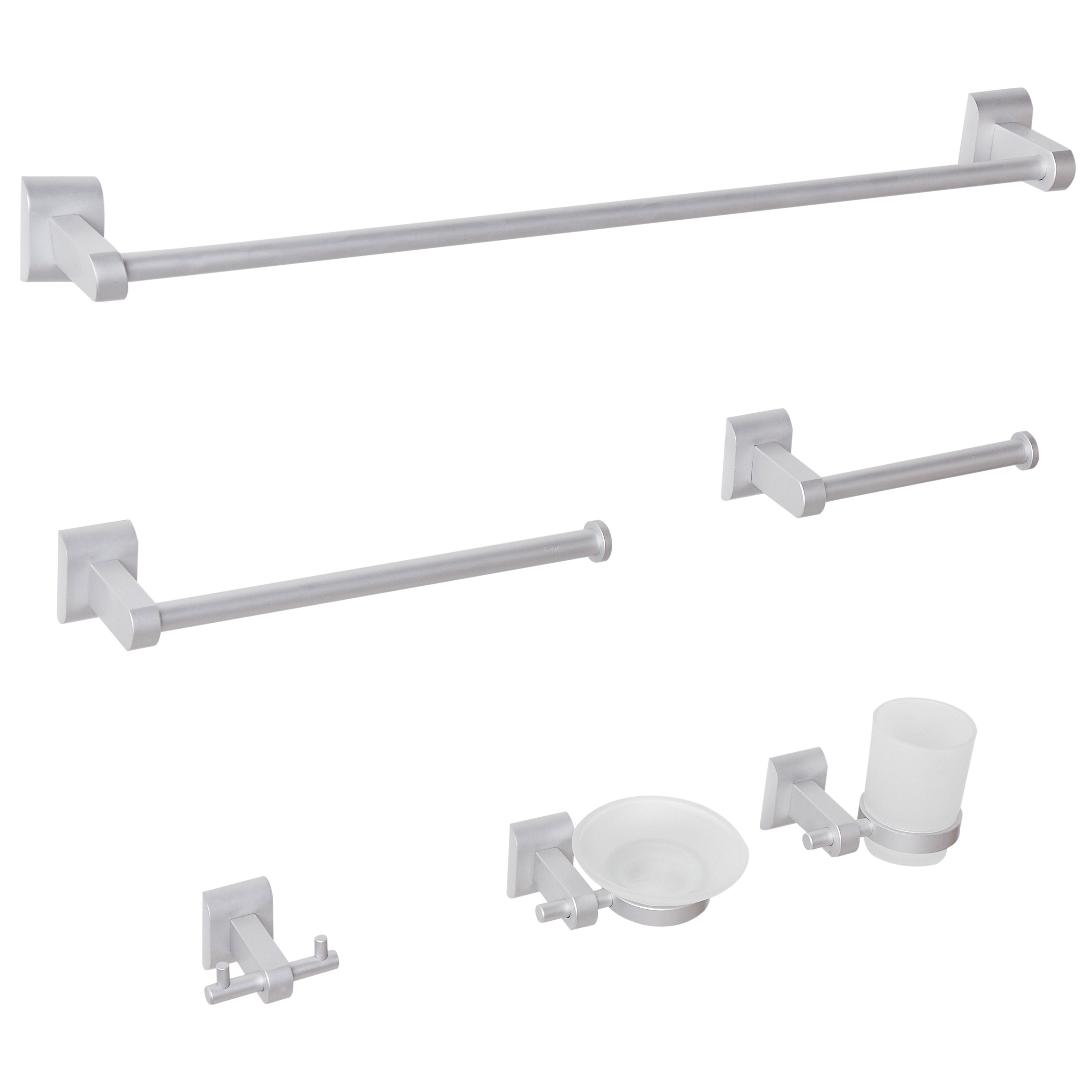 Set di 6 accessori per il bagno in alluminio argento con bicchiere e portasapone inclusi Accessori per il bagno in stile moderno chic