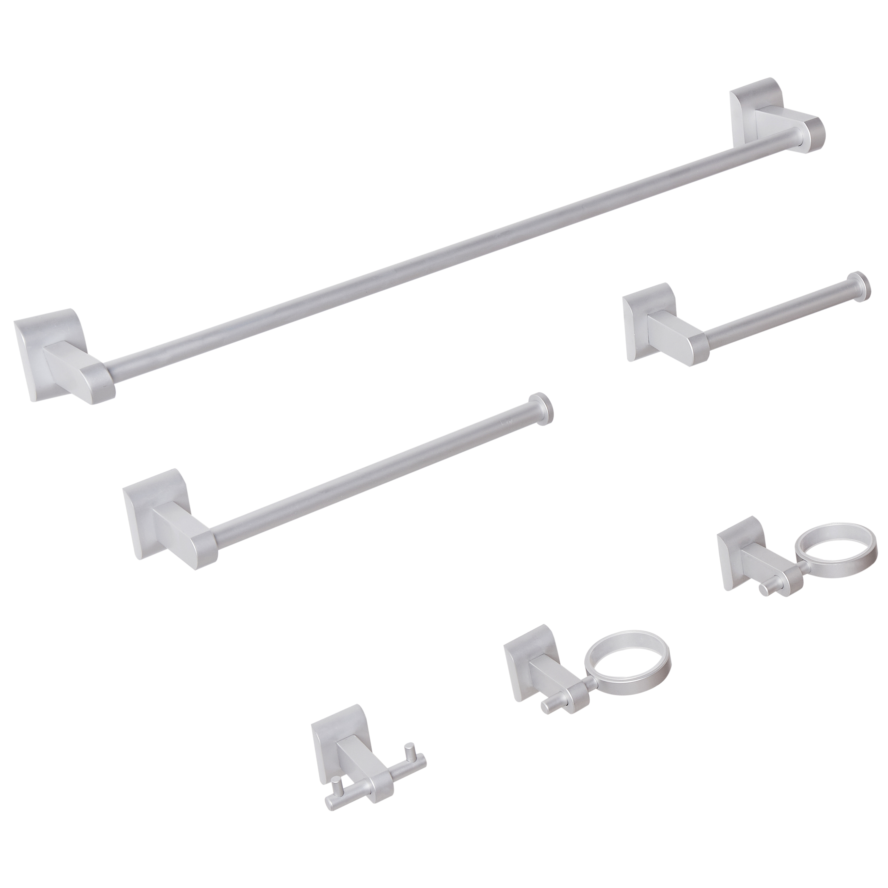 Set di 6 accessori per il bagno in alluminio argento con bicchiere e portasapone inclusi Accessori per il bagno in stile moderno chic