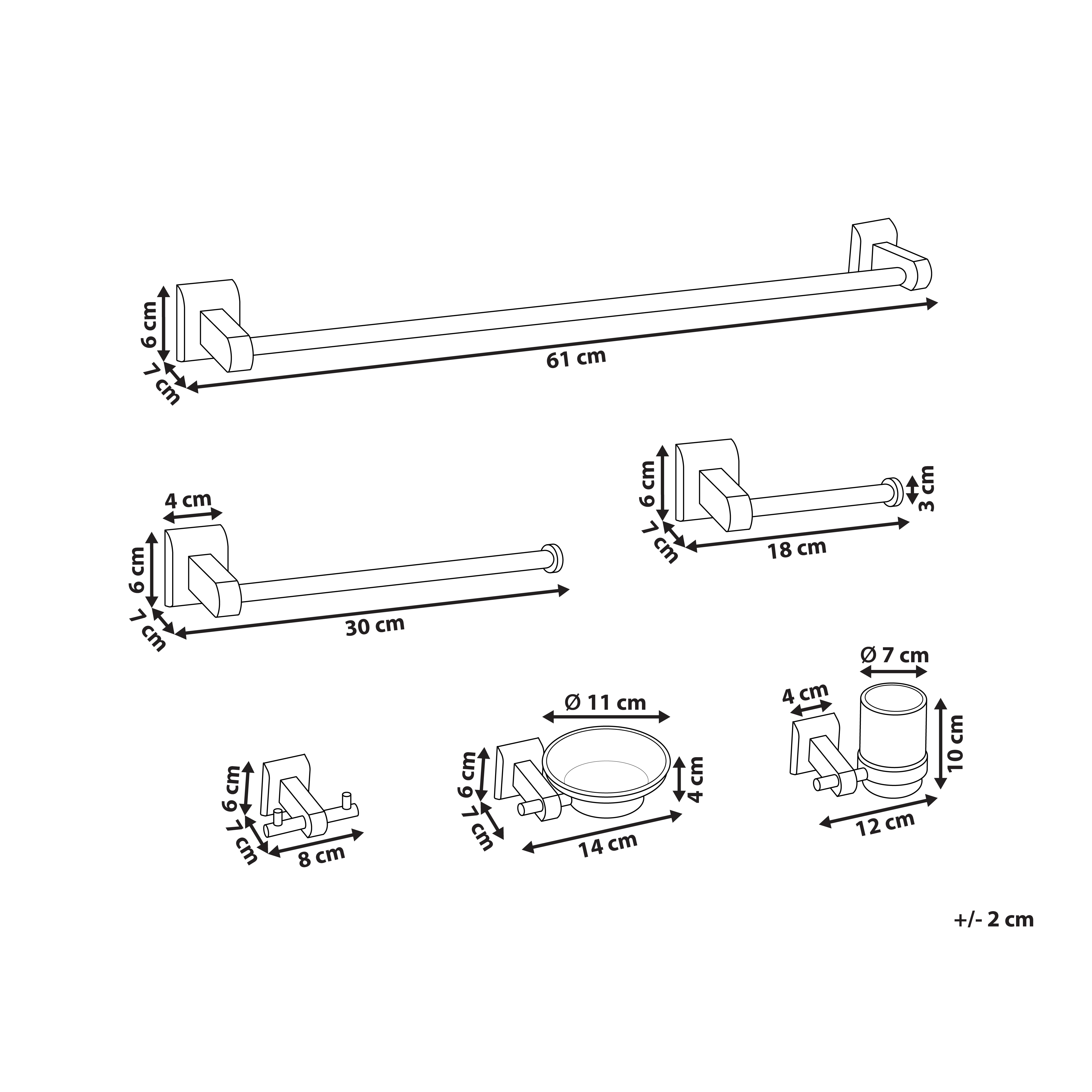 Set di 6 accessori per il bagno in alluminio argento con bicchiere e portasapone inclusi Accessori per il bagno in stile moderno chic