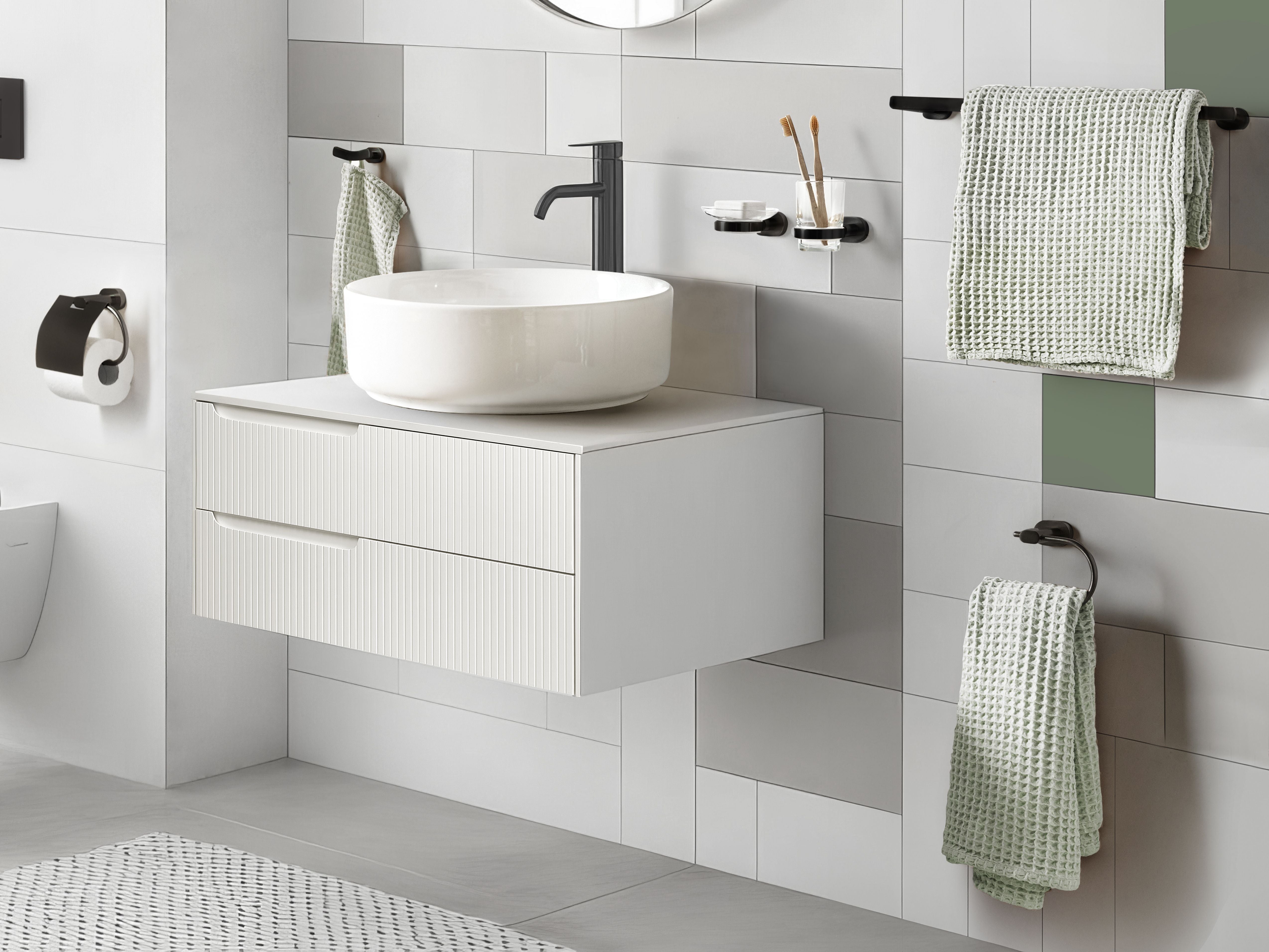 Set di 6 accessori per il bagno in alluminio nero con bicchiere e portasapone inclusi Accessori per il bagno in stile moderno