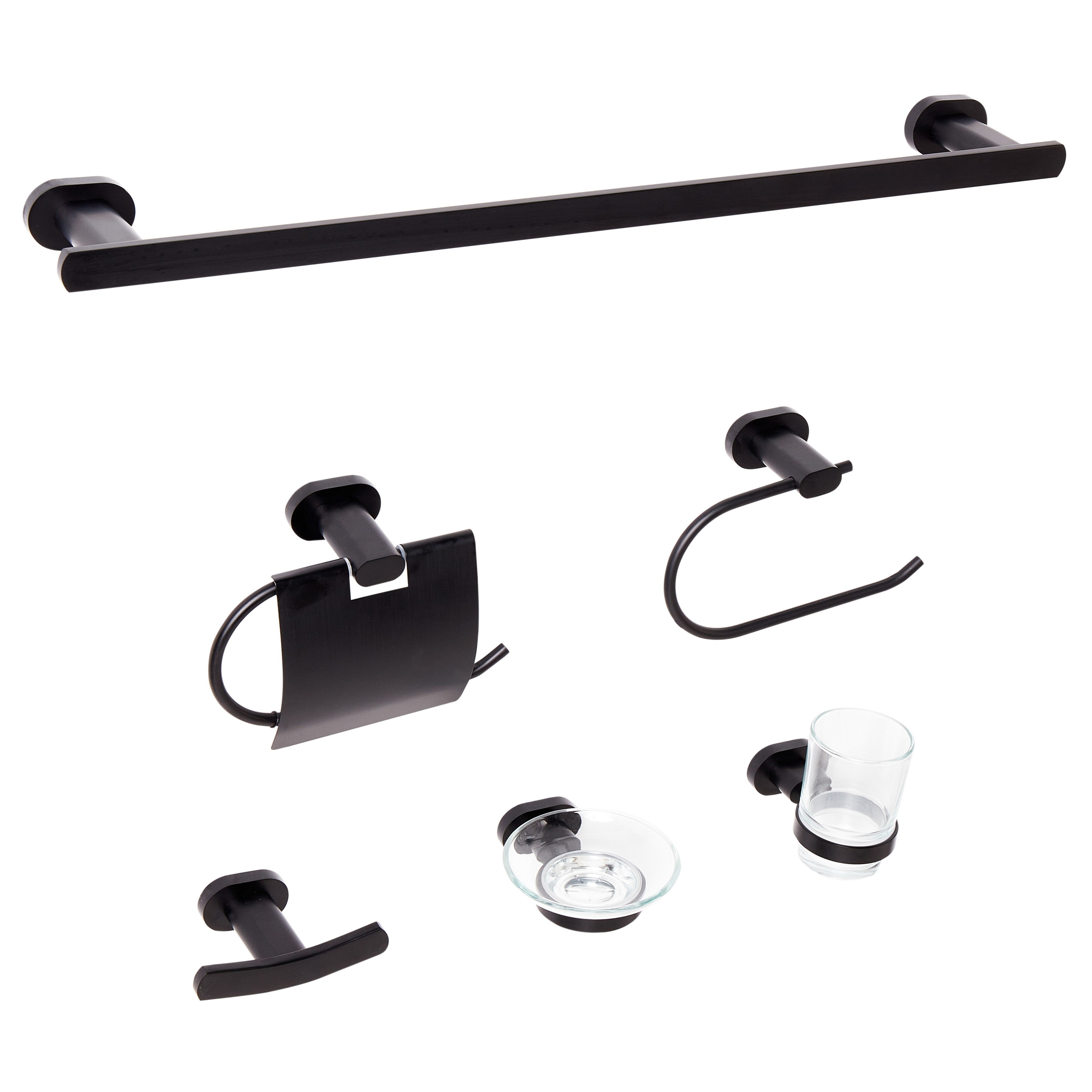 Set di 6 accessori per il bagno in alluminio nero con bicchiere e portasapone inclusi Accessori per il bagno in stile moderno