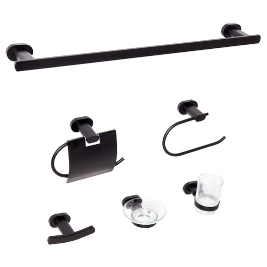 Set di 6 accessori per il bagno in alluminio nero con bicchiere e portasapone inclusi Accessori per il bagno in stile moderno