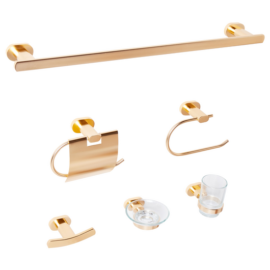 Set di 6 accessori per il bagno in alluminio oro con bicchiere e portasapone inclusi Accessori per il bagno in stile moderno