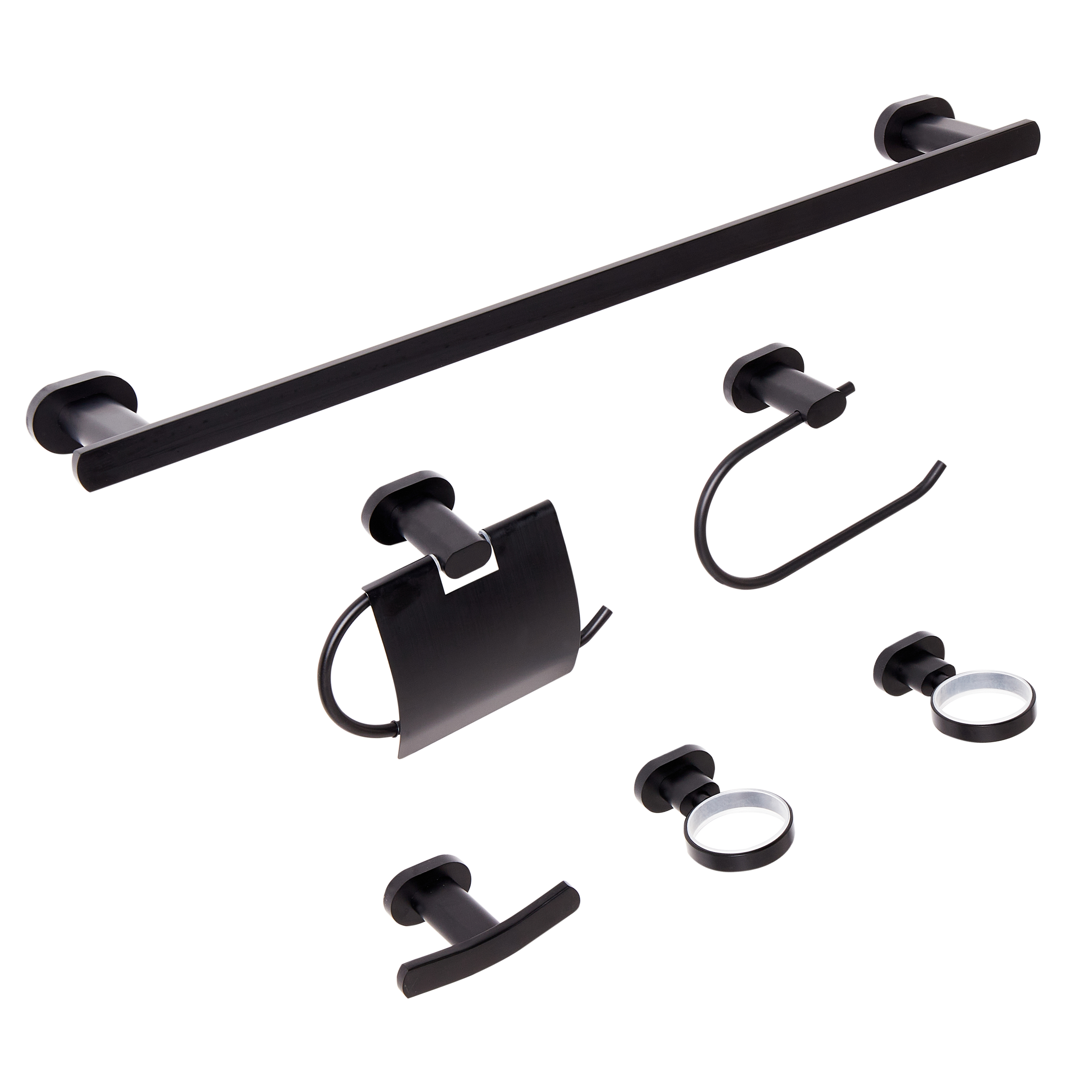 Set di 6 accessori per il bagno in alluminio nero con bicchiere e portasapone inclusi Accessori per il bagno in stile moderno