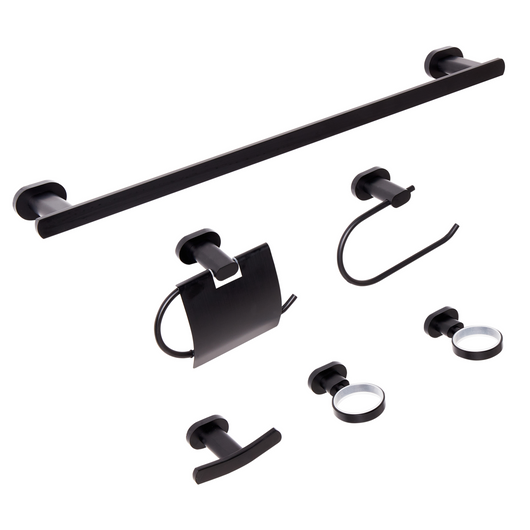 Set di 6 accessori per il bagno in alluminio nero con bicchiere e portasapone inclusi Accessori per il bagno in stile moderno