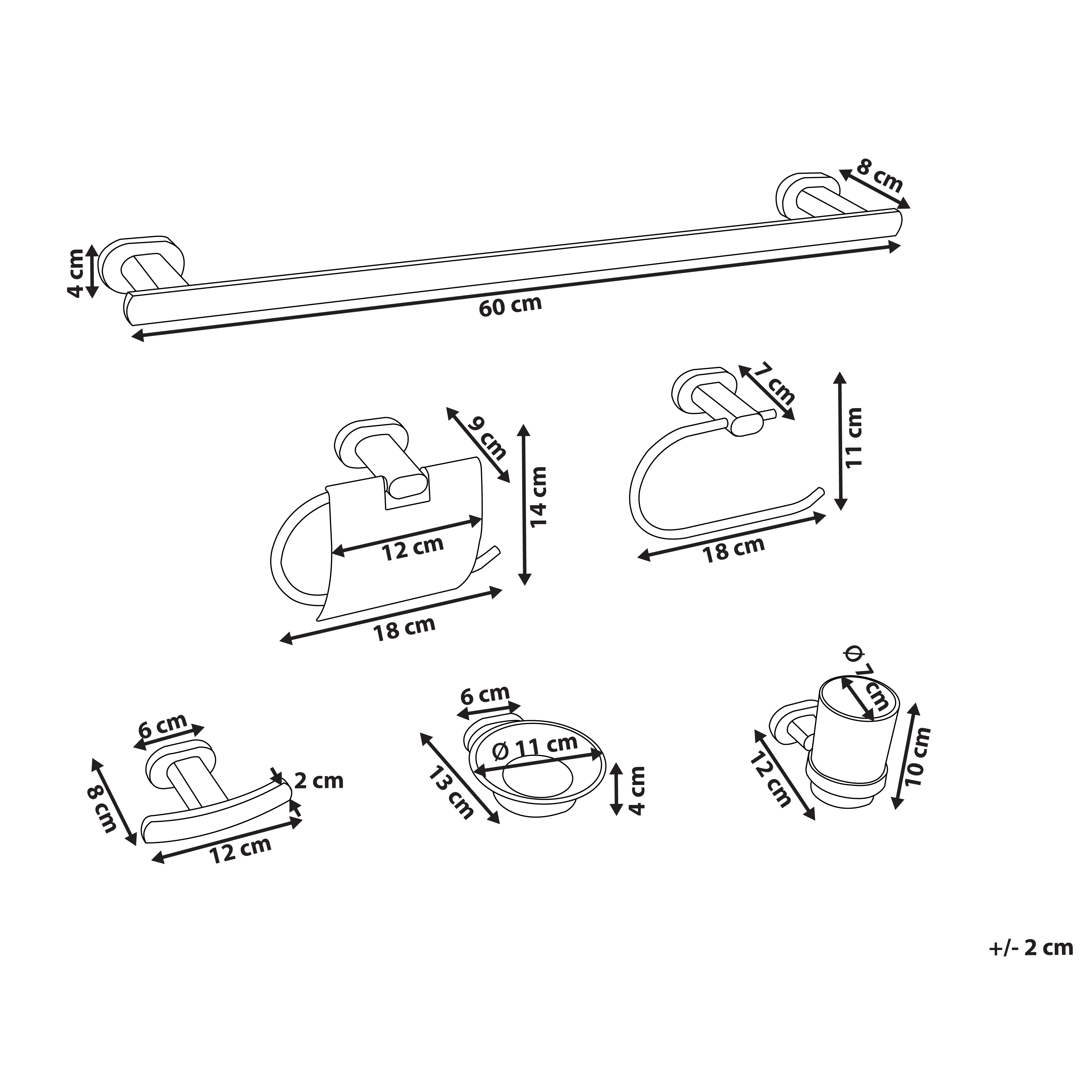Set di 6 accessori per il bagno in alluminio nero con bicchiere e portasapone inclusi Accessori per il bagno in stile moderno