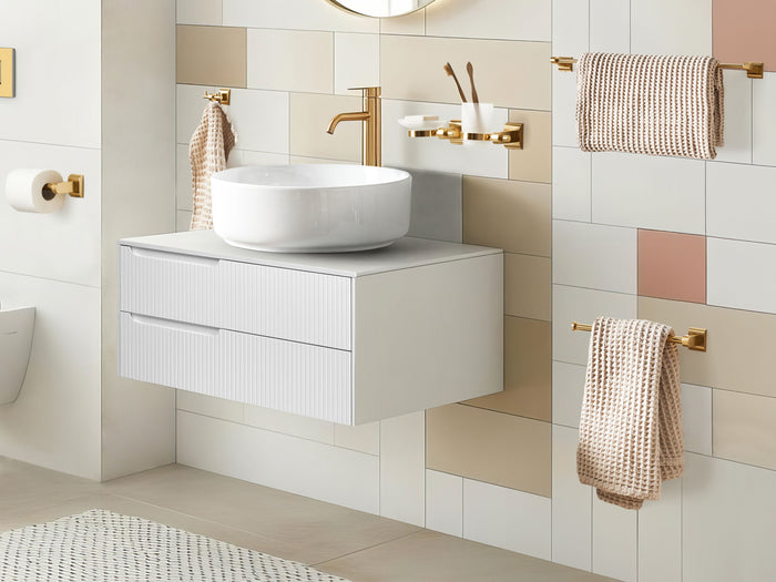 Set di 6 accessori per il bagno in alluminio oro con bicchiere e portasapone inclusi Accessori per il bagno in stile moderno chic