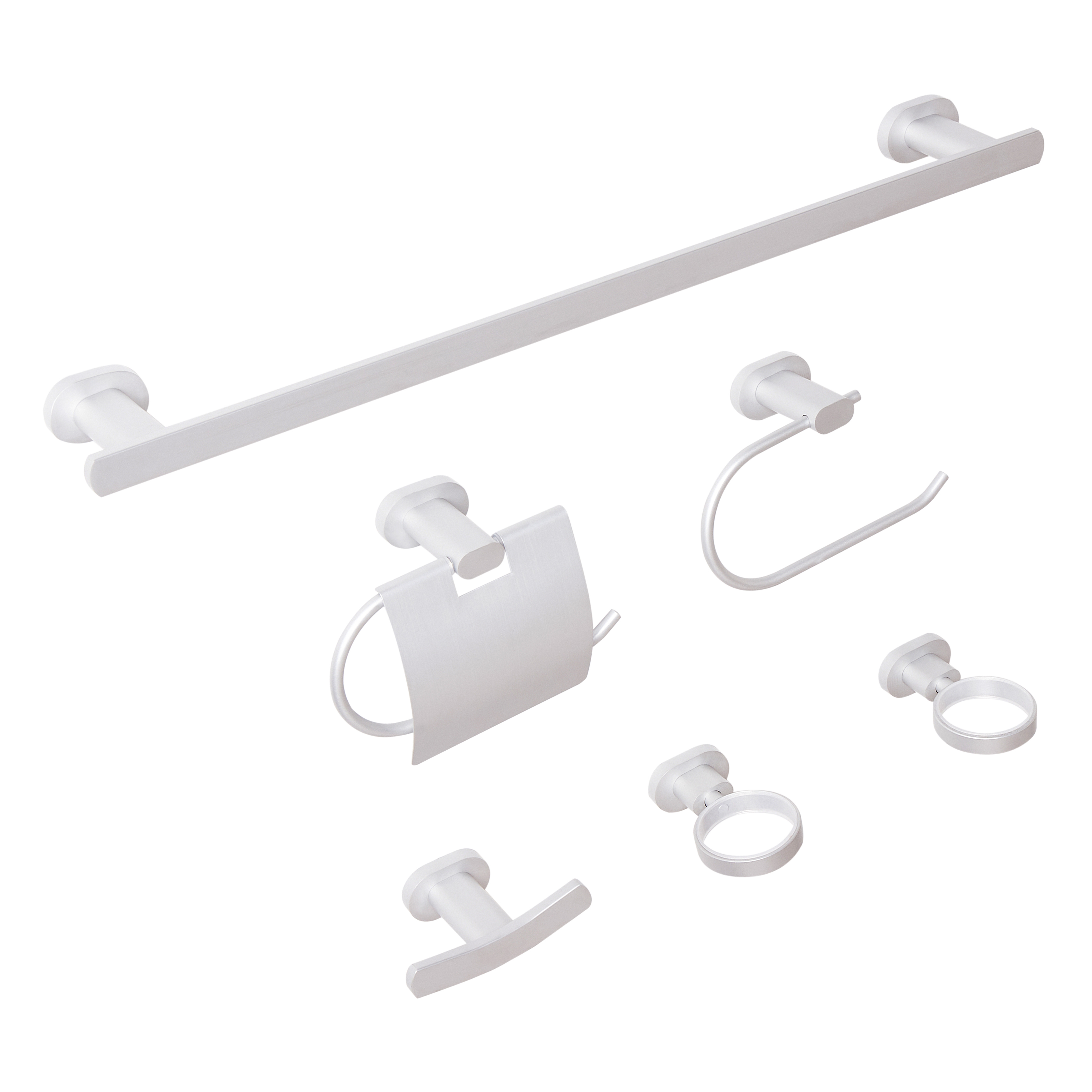 Set di 6 accessori per il bagno in alluminio argento con bicchiere e portasapone inclusi Accessori per il bagno in stile moderno