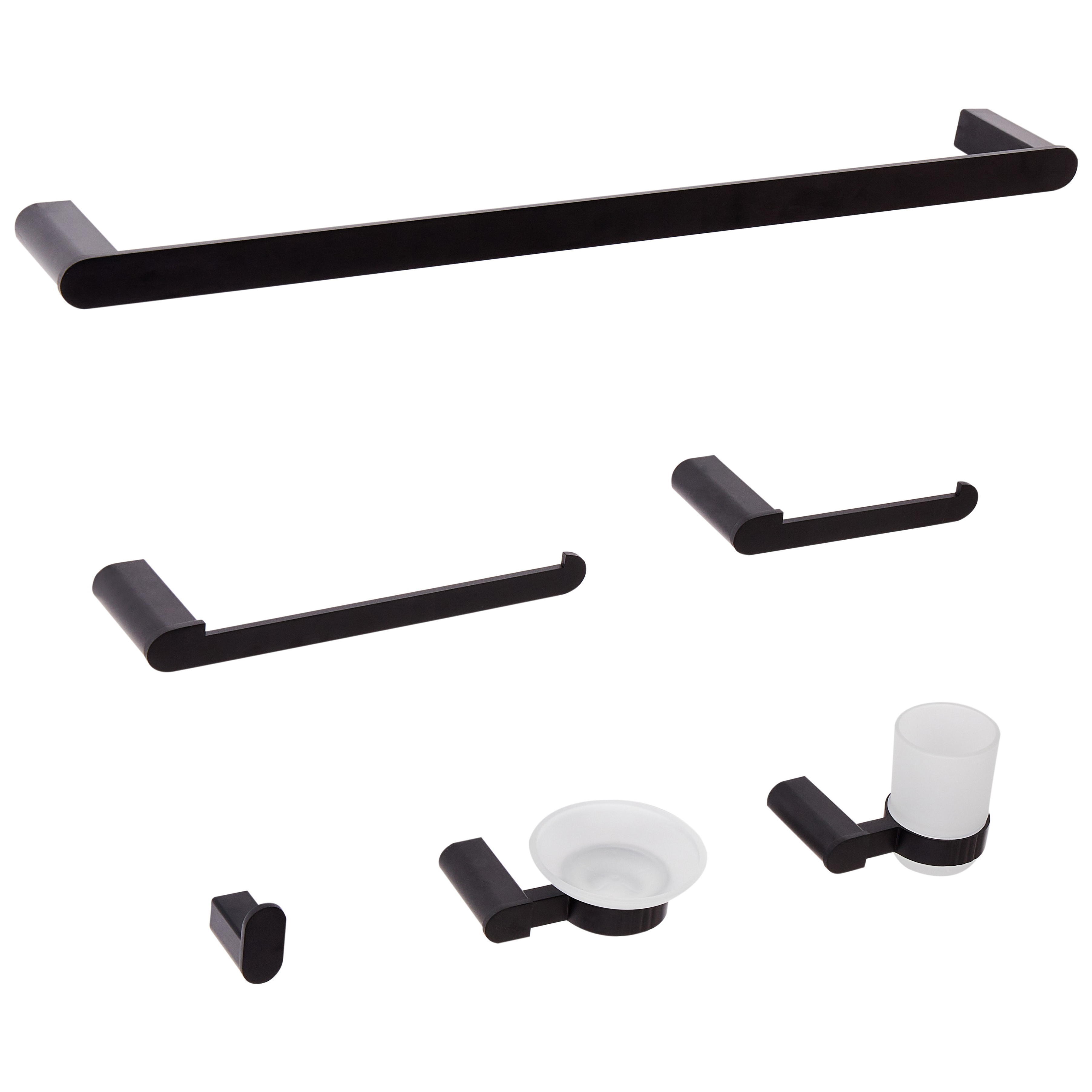 Set di 6 accessori da bagno in alluminio nero con bicchiere e portasapone inclusi Accessori da bagno minimalisti chic