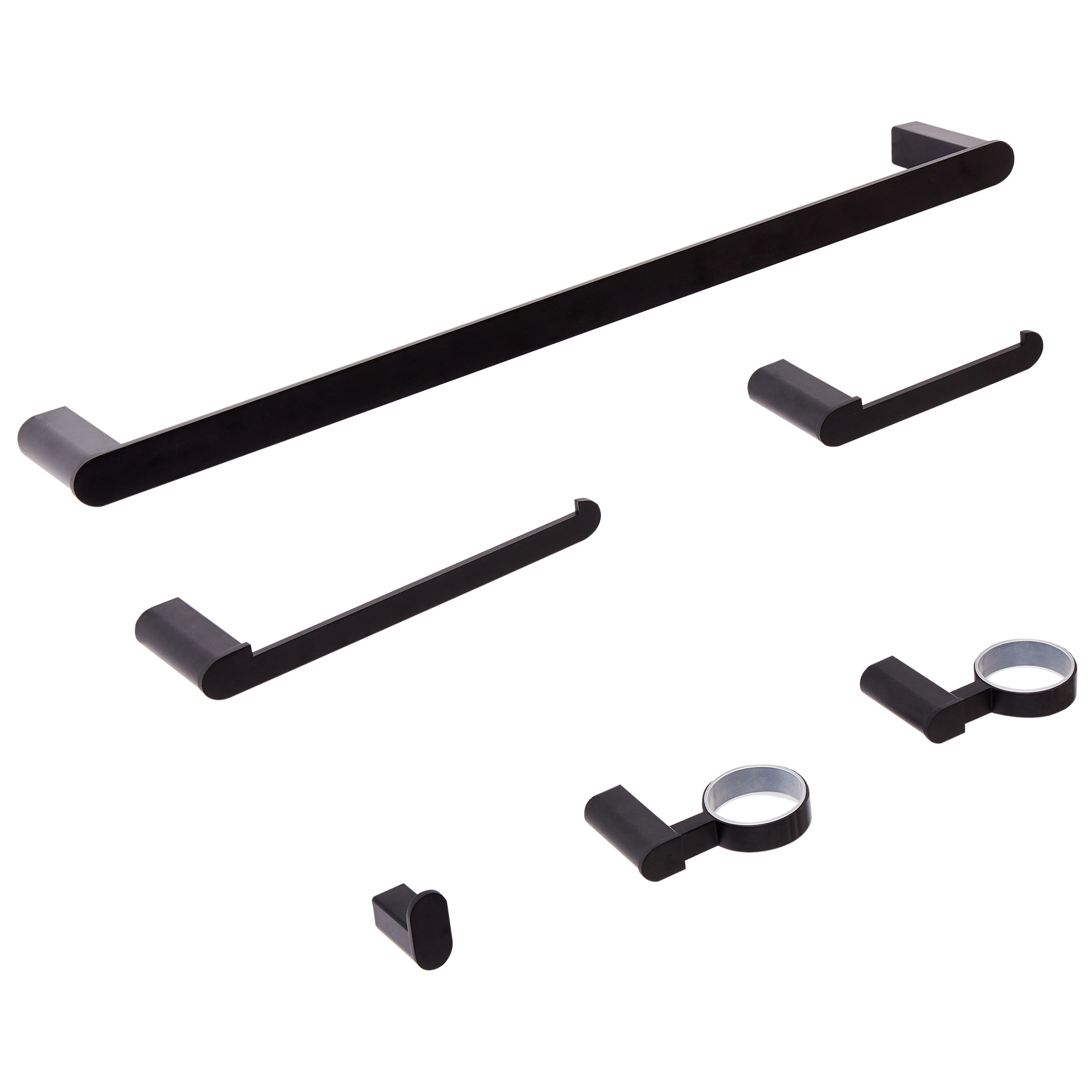 Set di 6 accessori da bagno in alluminio nero con bicchiere e portasapone inclusi Accessori da bagno minimalisti chic