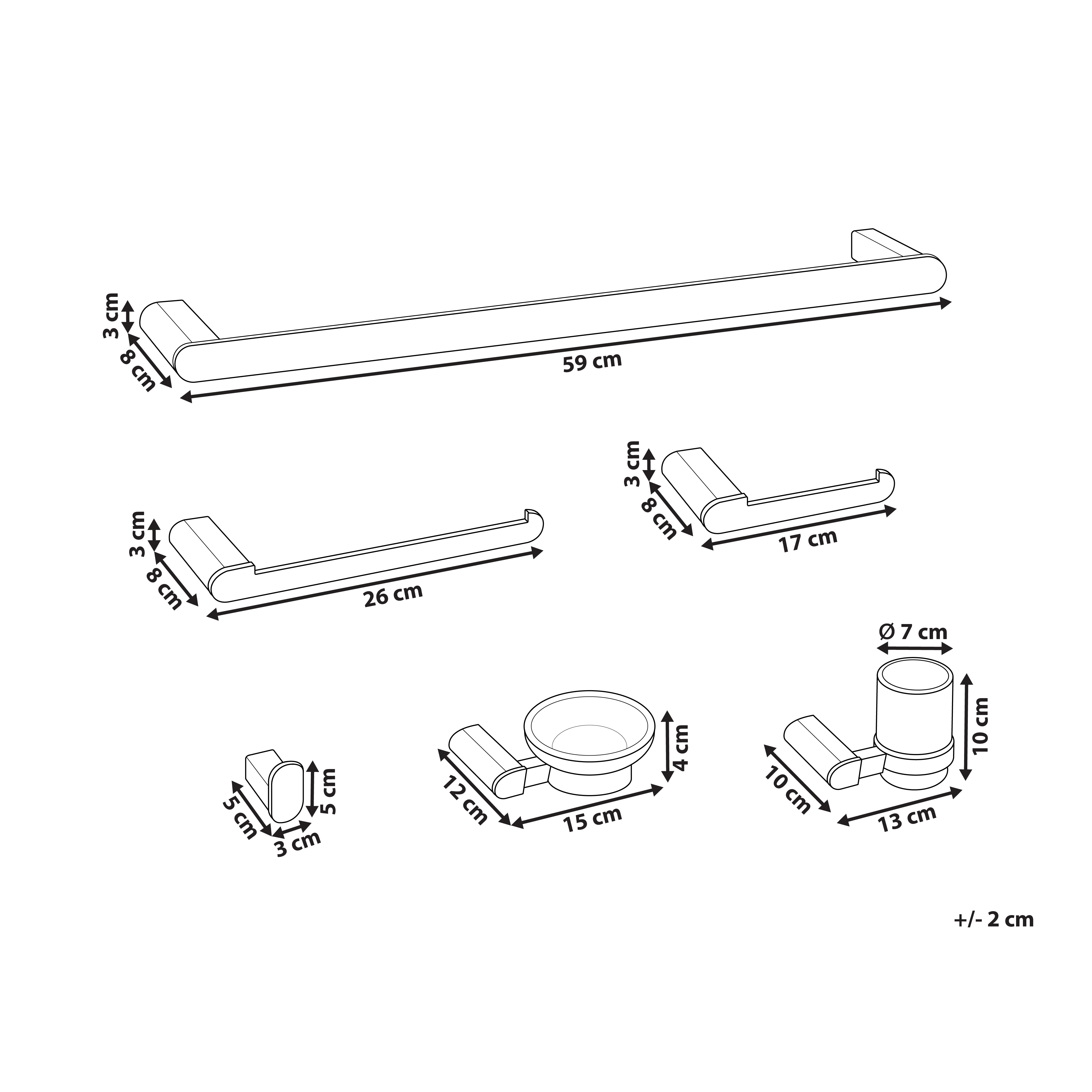 Set di 6 accessori da bagno in alluminio nero con bicchiere e portasapone inclusi Accessori da bagno minimalisti chic