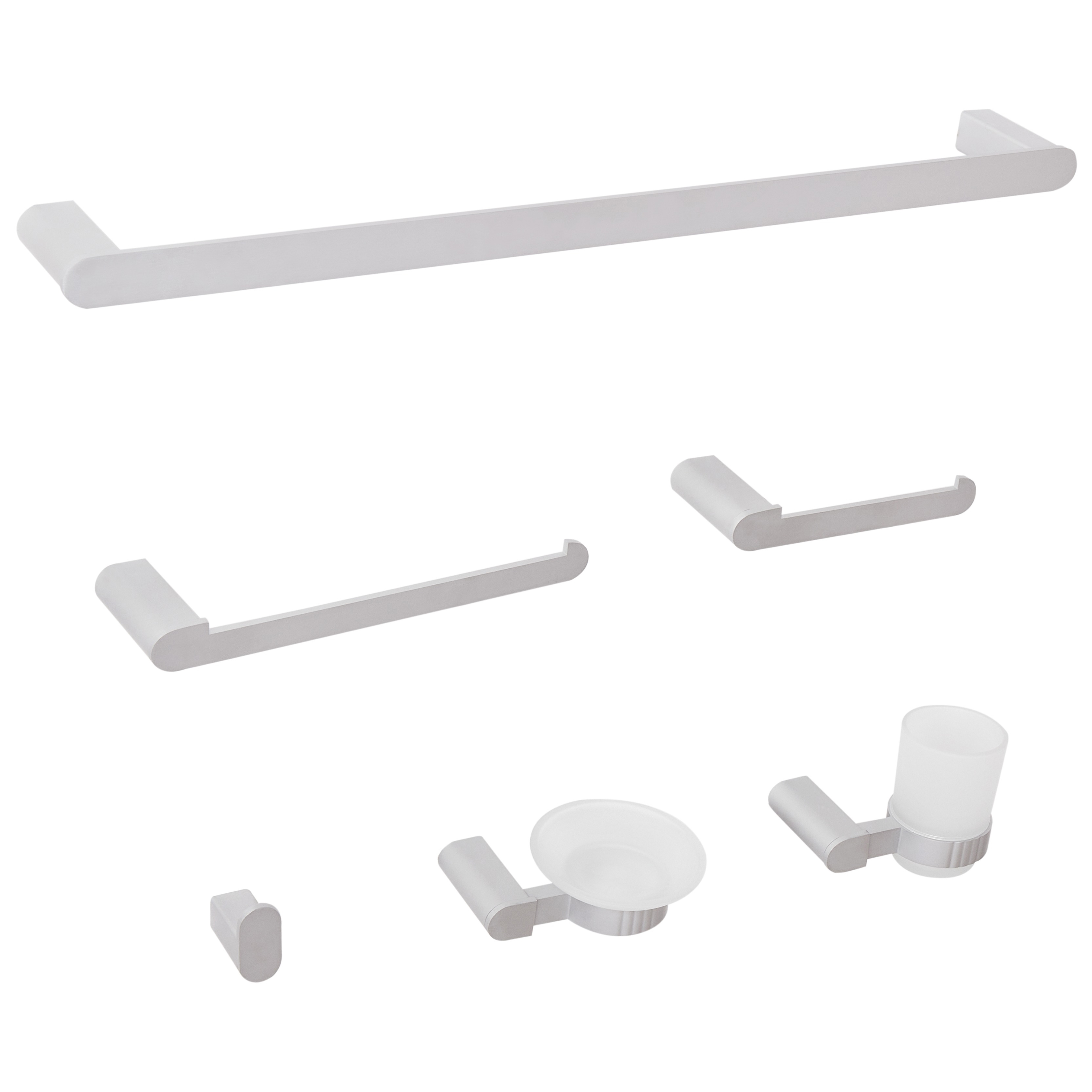 Set di 6 accessori da bagno in alluminio argento con bicchiere e portasapone inclusi Accessori da bagno minimalisti chic