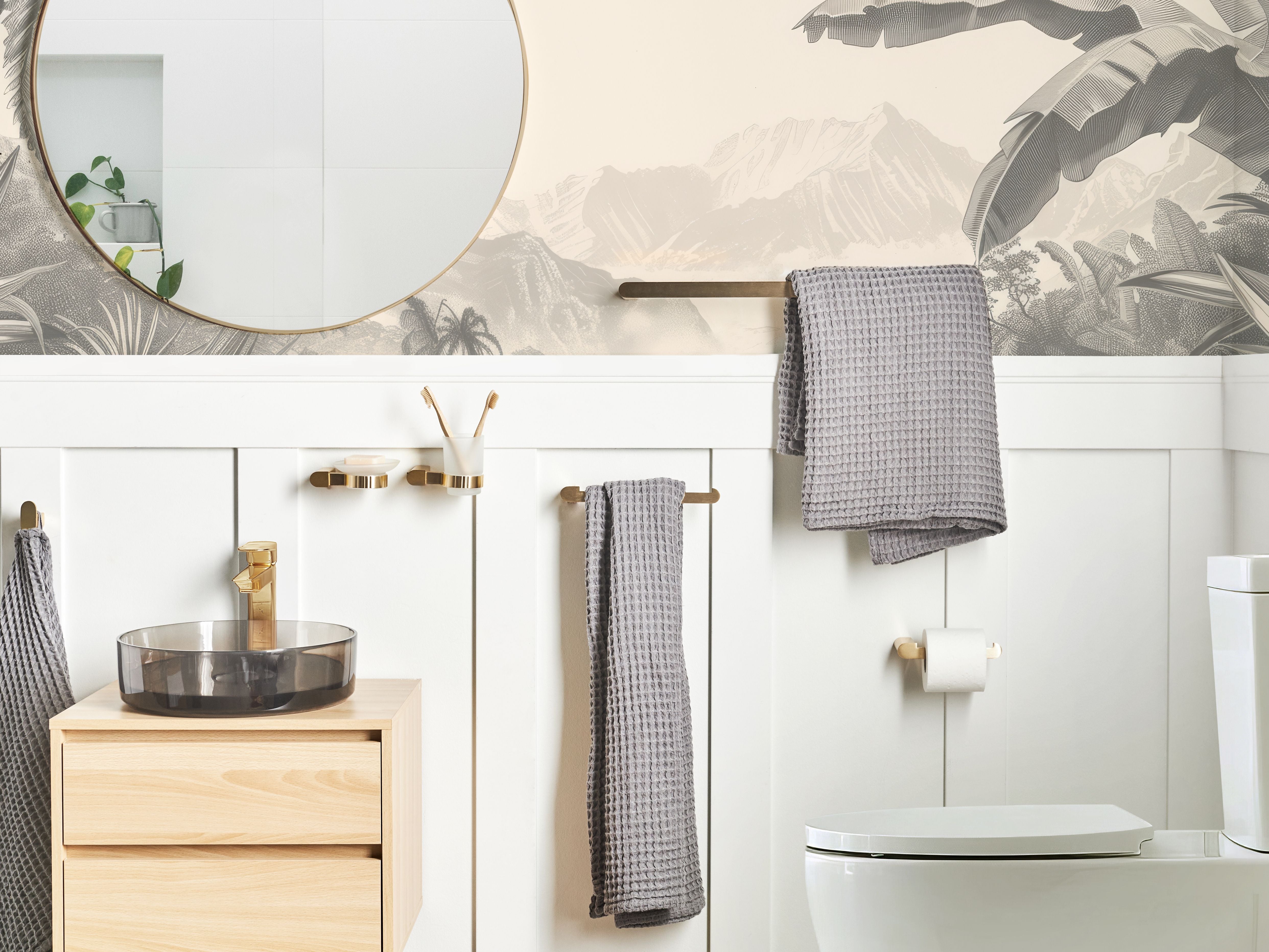 Set di 6 accessori da bagno in alluminio oro con bicchiere e portasapone inclusi Accessori da bagno minimalisti chic