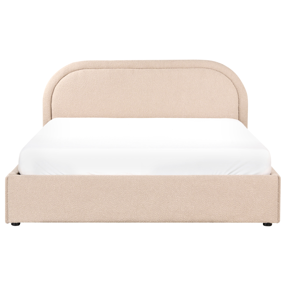Letto moderno con contenitore e testata imbottita in bouclé beige chiaro 160 x 200 cm