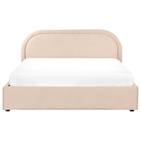 Letto moderno con contenitore e testata imbottita in bouclé beige chiaro 160 x 200 cm