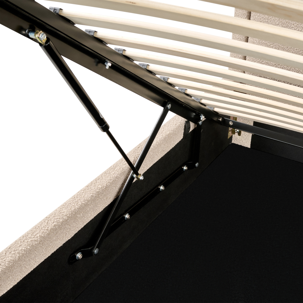 Letto moderno con contenitore e testata imbottita in bouclé beige chiaro 160 x 200 cm