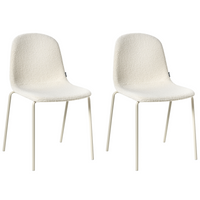 Set di 2 sedie da conferenza con rivestimento in bouclé bianco sporco e gambe in ferro, impilabili.