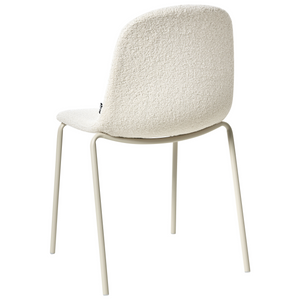 Set di 2 sedie da conferenza con rivestimento in bouclé bianco sporco e gambe in ferro, impilabili.