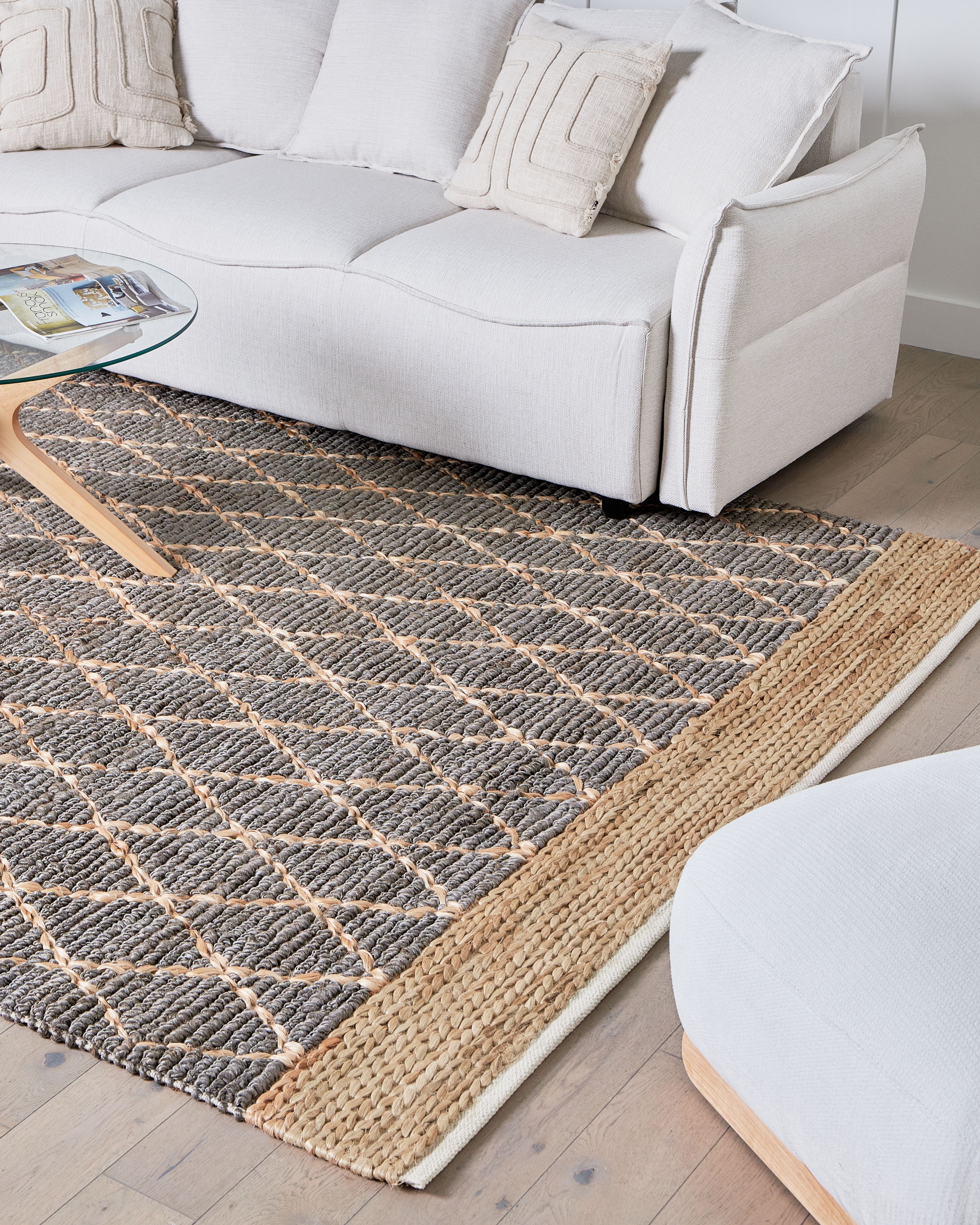 Tappeto Runner Grigio Juta 200 x 300 cm Motivo geometrico Tessuto a mano Boho Corridoio Camera da letto