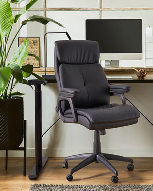 Executive Office Chair Black Faux Leather Upholstery Seat Height Adjustment Swivel Padding