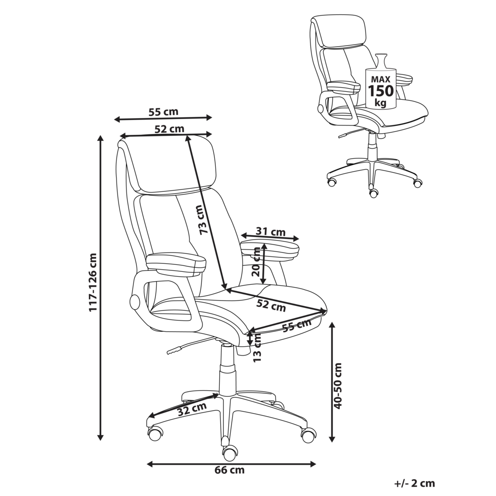 Executive Office Chair Black Faux Leather Upholstery Seat Height Adjustment Swivel Padding