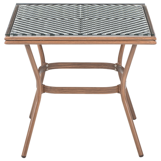 Tavolo da giardino Piano in rattan sintetico nero e Bianco ø 70 cm Struttura in Vetro e Alluminio