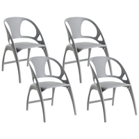 Set di 4 sedie da giardino in polipropilene grigio plastica leggera e resistente agli agenti atmosferici per interni e per esterni.