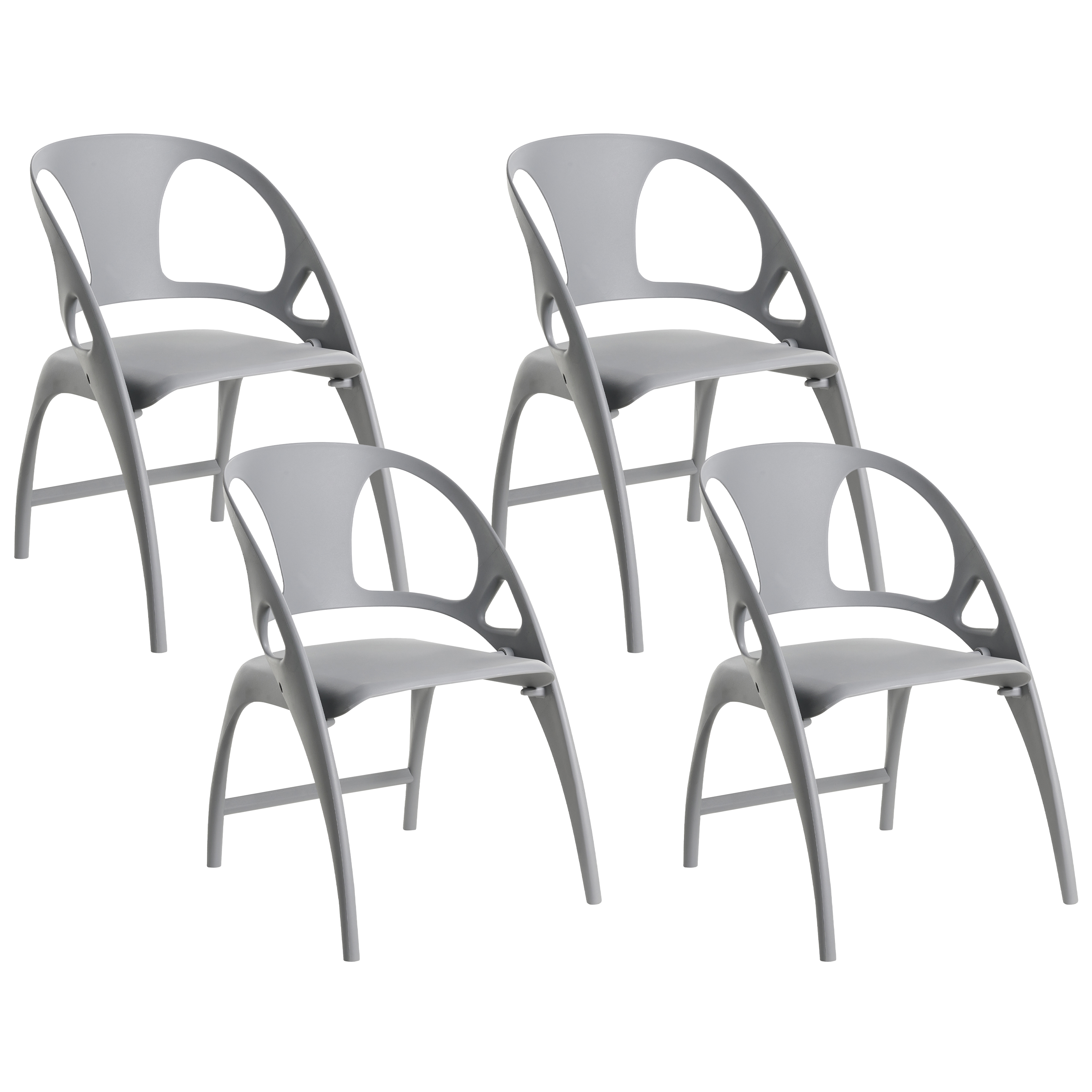 Set di 4 sedie da giardino in polipropilene grigio plastica leggera e resistente agli agenti atmosferici per interni e per esterni.