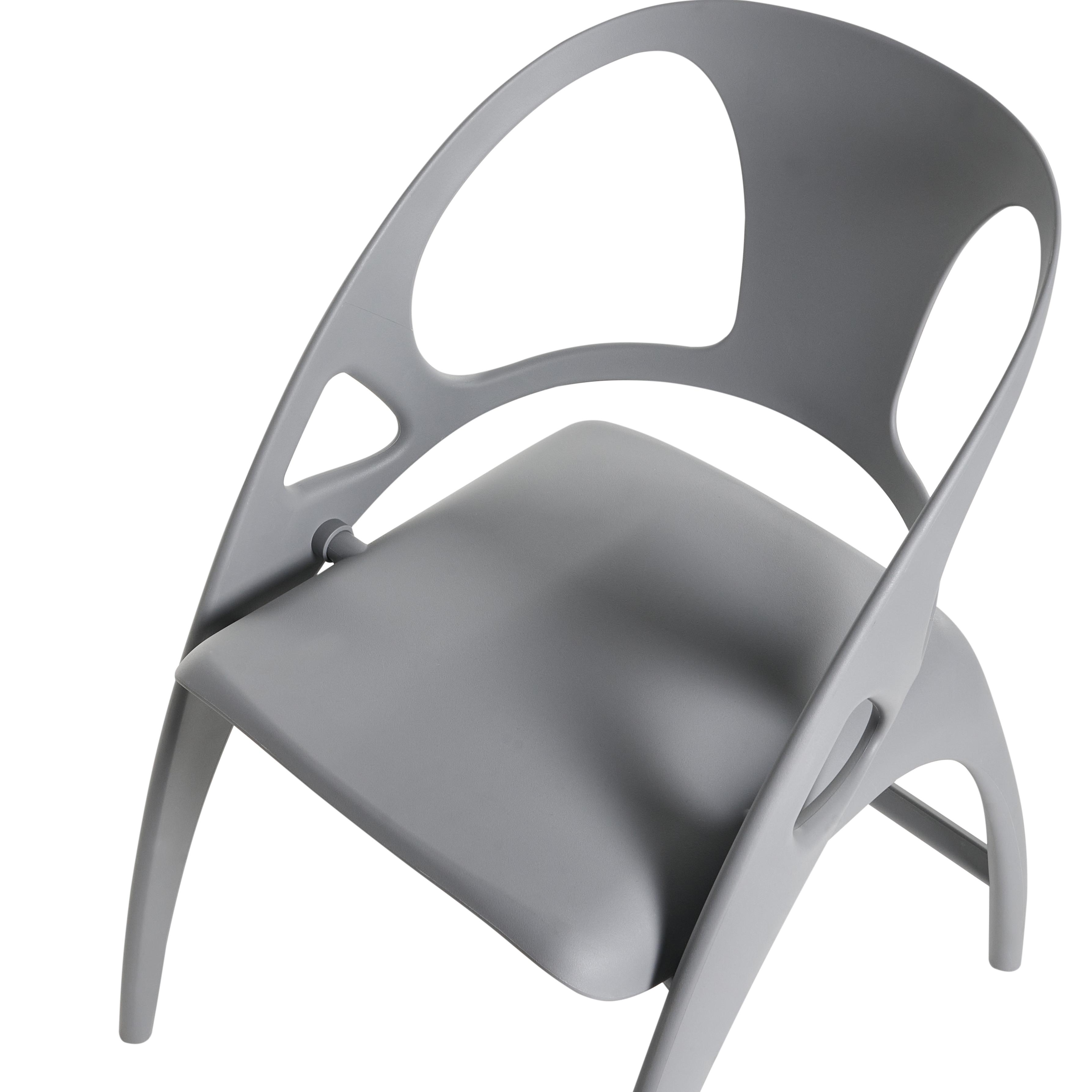 Set di 4 sedie da giardino in polipropilene grigio plastica leggera e resistente agli agenti atmosferici per interni e per esterni.