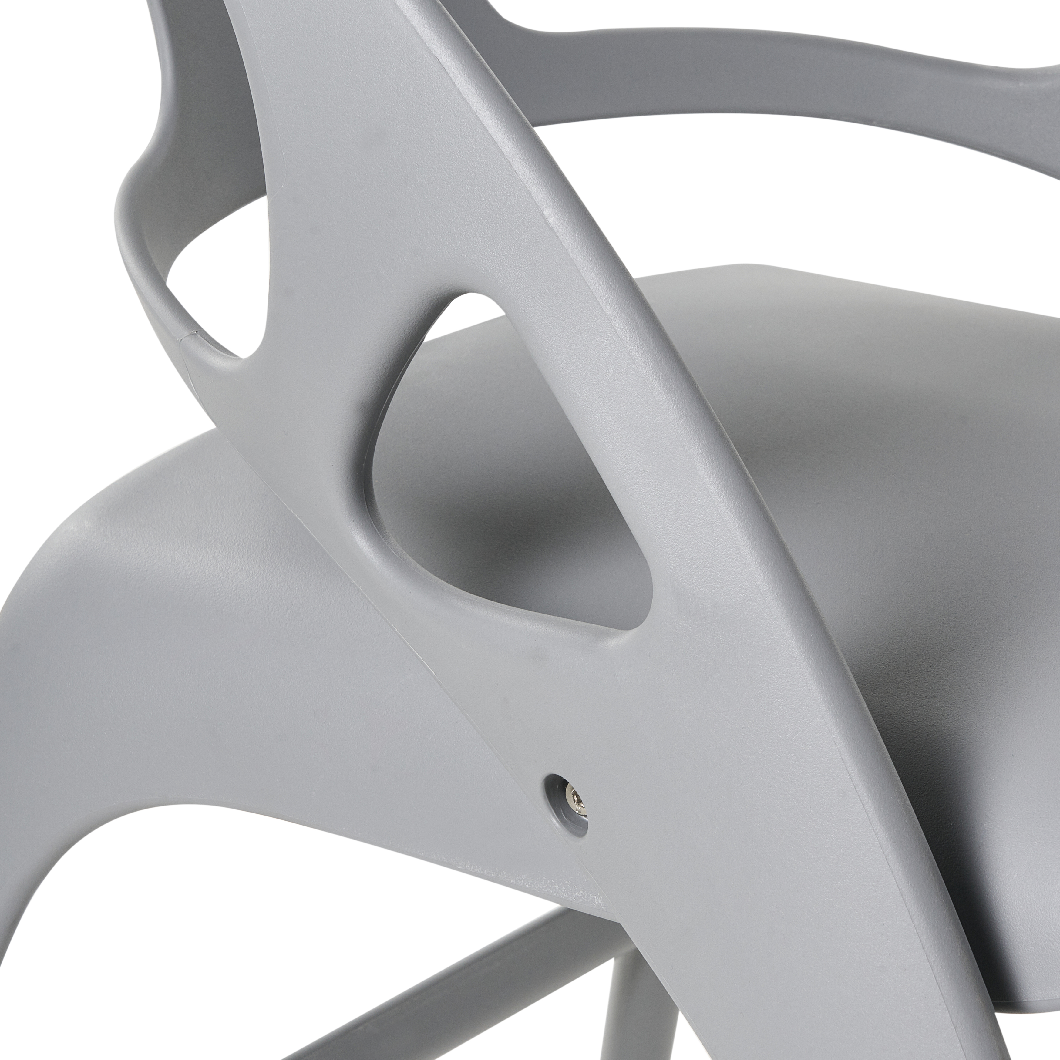 Set di 4 sedie da giardino in polipropilene grigio plastica leggera e resistente agli agenti atmosferici per interni e per esterni.