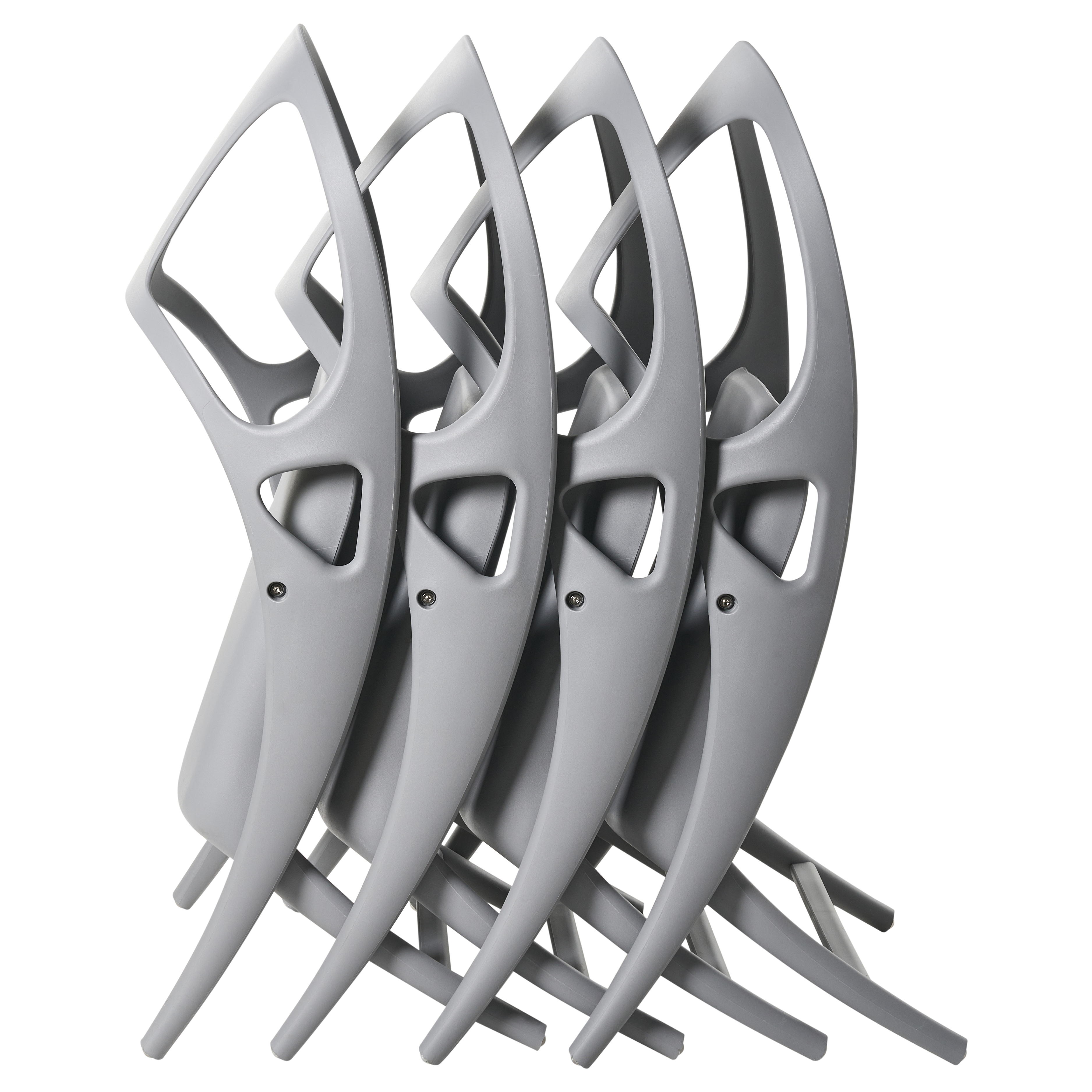 Set di 4 sedie da giardino in polipropilene grigio plastica leggera e resistente agli agenti atmosferici per interni e per esterni.