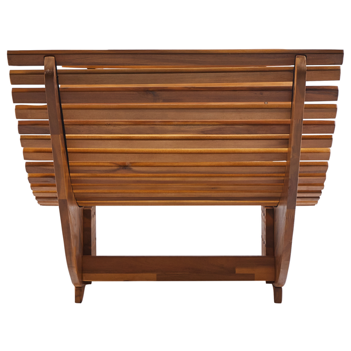 Lettino prendisole in legno di acacia Cuscino grigio a doghe Design a dondolo Forma curva