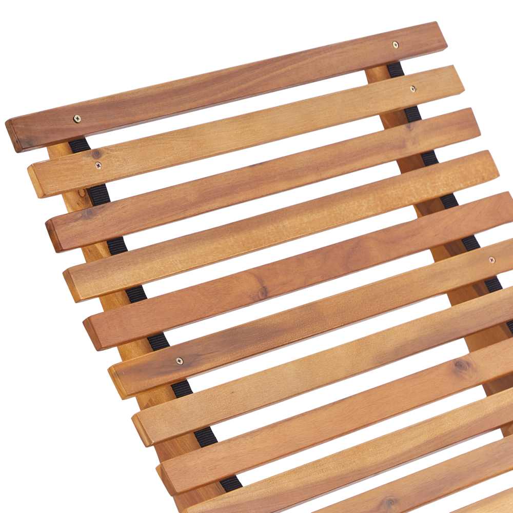 Lettino prendisole in legno di acacia Cuscino grigio a doghe Design a dondolo Forma curva