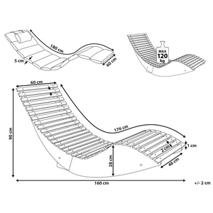 Lettino prendisole in legno di acacia Cuscino grigio a doghe Design a dondolo Forma curva
