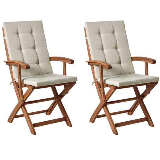 Set di 2 sedie da pranzo da giardino in legno con cuscini telaio in legno di acacia pieghevole design rustico tortora