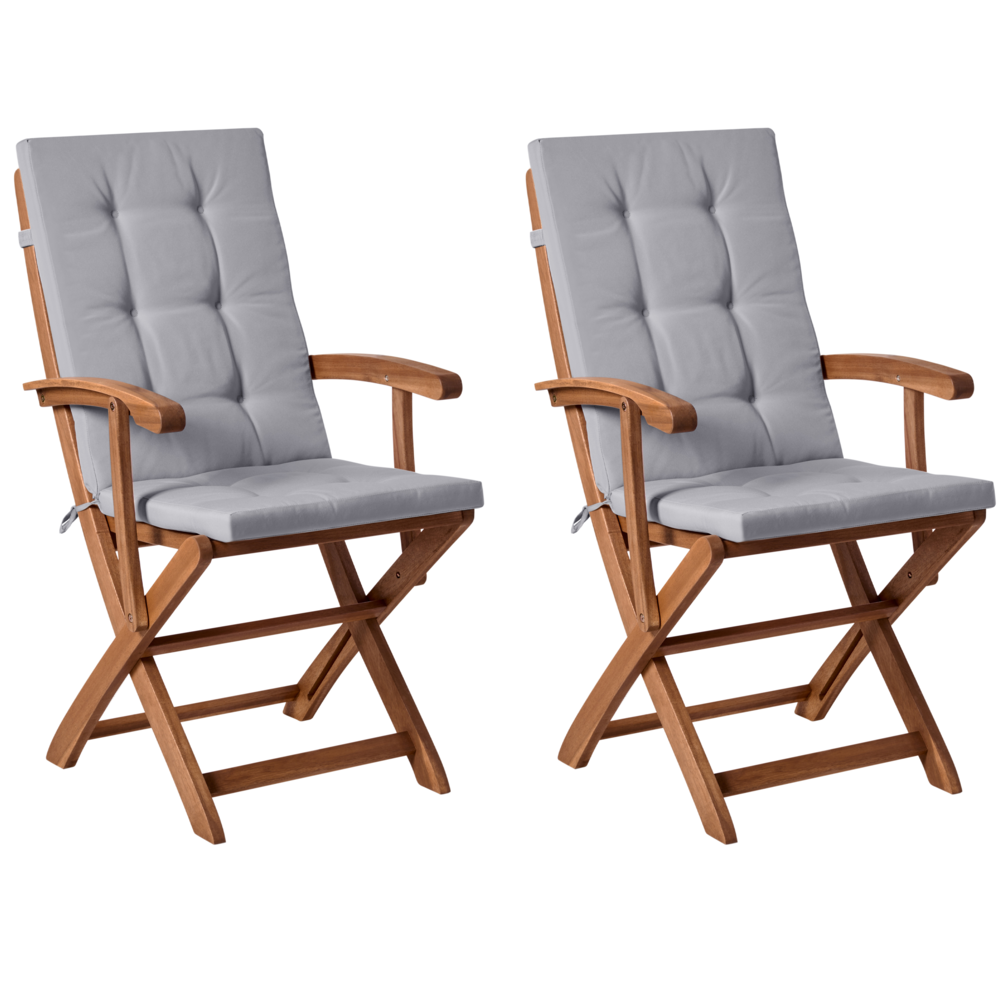 Set di 2 sedie da pranzo da giardino in legno con cuscini telaio in legno di acacia pieghevole design rustico grigio chiaro