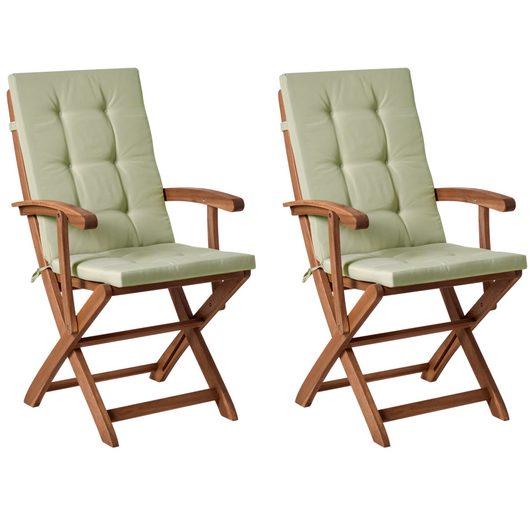 Set di 2 sedie da pranzo da giardino in legno con cuscini telaio in legno di acacia pieghevole design rustico verde chiaro