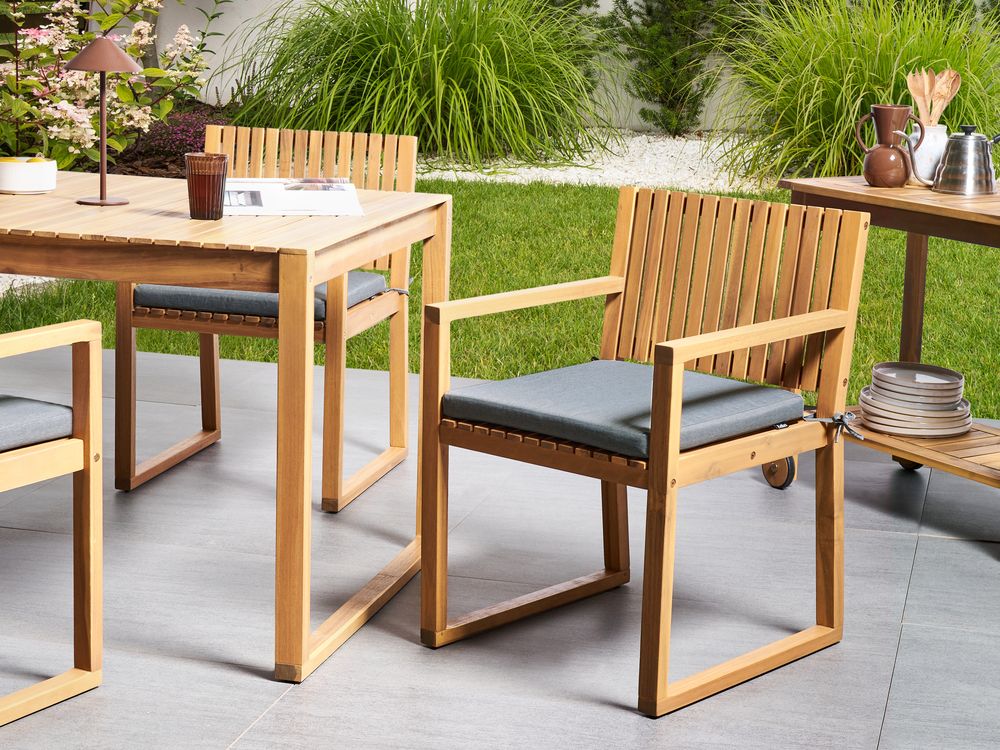 Set di 8 cuscini per sedie da giardino in tessuto poliestere resistente ai raggi UV grigio