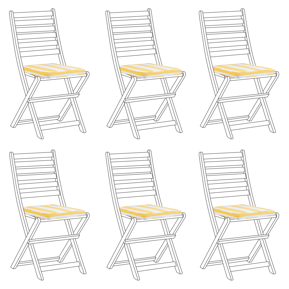 Set di 6 cuscini per sedie da esterno giallo e bianco 31 x 39 cm giardino terrazzo tessuto resistente