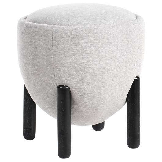 Pouf grigio in poliestere simile al lino Rivestimento in finto lino Gambe in legno Poggiapiedi Accessori per la casa Soggiorno