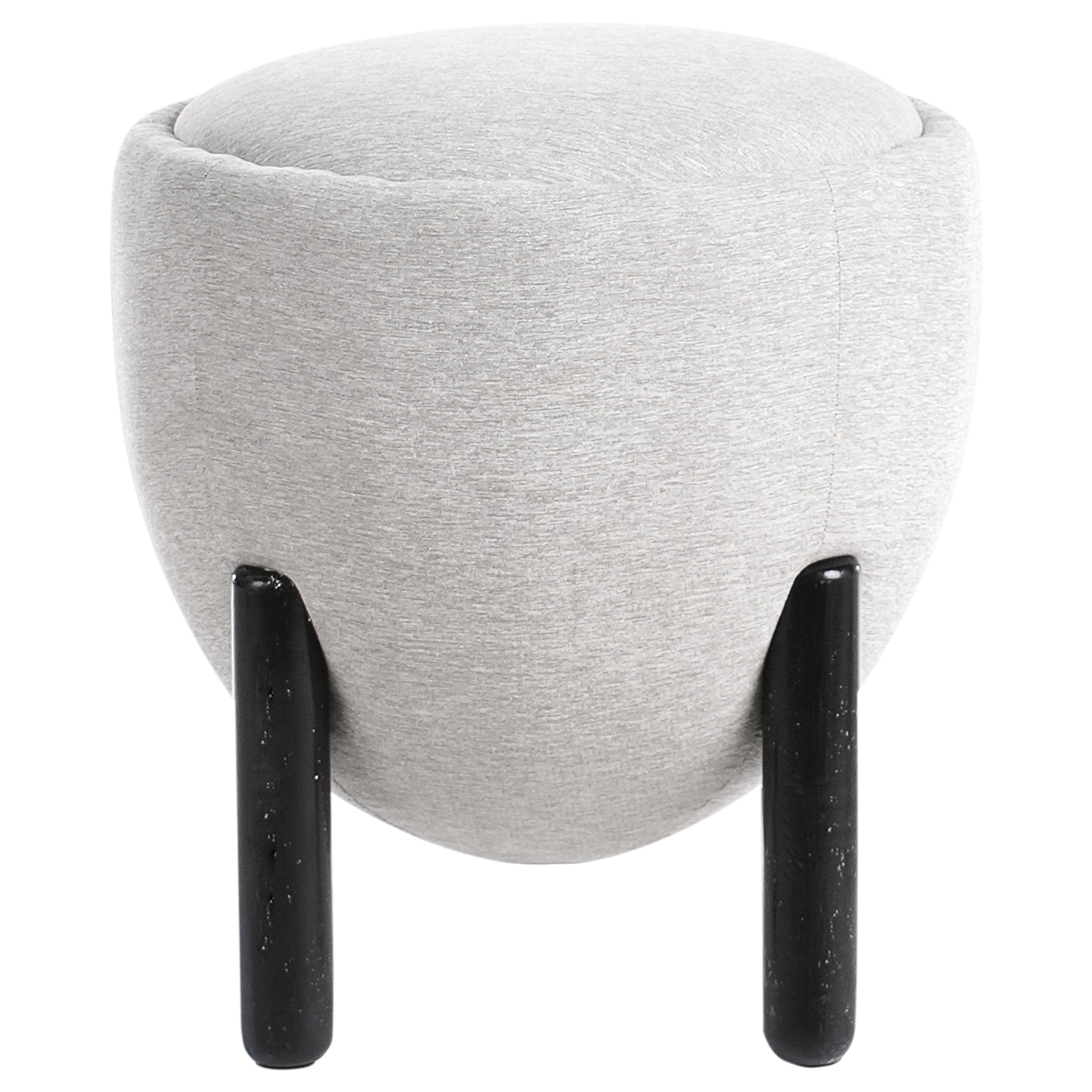 Pouf grigio in poliestere simile al lino Rivestimento in finto lino Gambe in legno Poggiapiedi Accessori per la casa Soggiorno