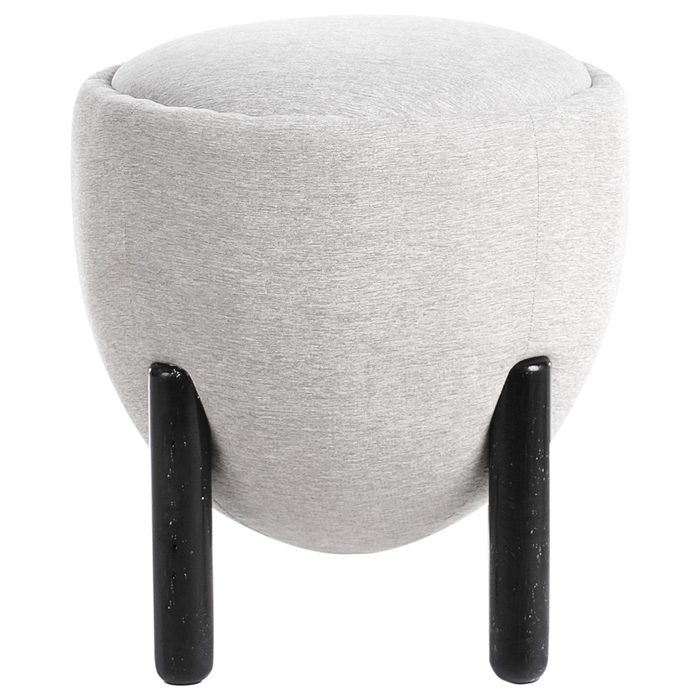 Pouf grigio in poliestere simile al lino Rivestimento in finto lino Gambe in legno Poggiapiedi Accessori per la casa Soggiorno