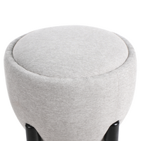 Pouf grigio in poliestere simile al lino Rivestimento in finto lino Gambe in legno Poggiapiedi Accessori per la casa Soggiorno