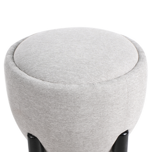 Pouf grigio in poliestere simile al lino Rivestimento in finto lino Gambe in legno Poggiapiedi Accessori per la casa Soggiorno