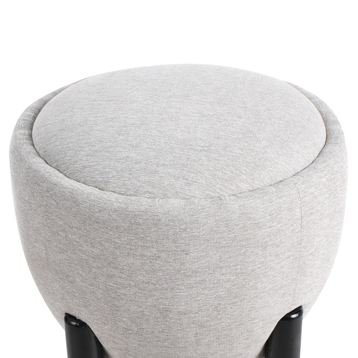 Pouf grigio in poliestere simile al lino Rivestimento in finto lino Gambe in legno Poggiapiedi Accessori per la casa Soggiorno