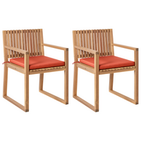 Set di 2 sedie da pranzo da giardino per esterni in legno d'acacia con cuscini rosso resistente agli agenti atmosferici dal design classico