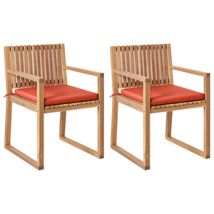 Set di 2 sedie da pranzo da giardino per esterni in legno d'acacia con cuscini rosso resistente agli agenti atmosferici dal design classico