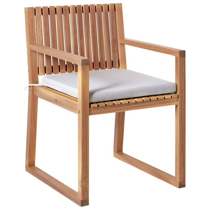 Set di 2 sedie da pranzo da giardino per esterni in legno d'acacia con cuscini grigio chiaro resistente agli agenti atmosferici dal design classico