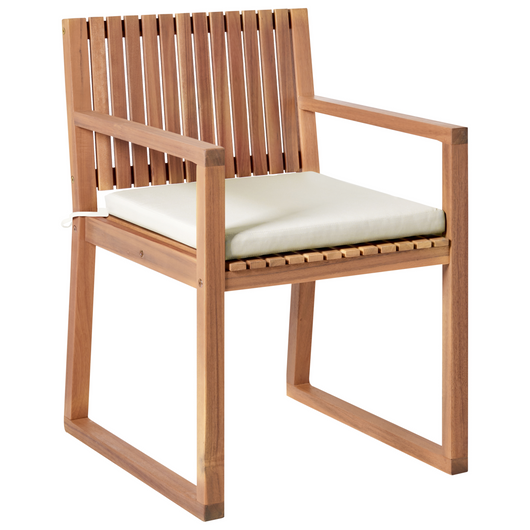 Set di 2 sedie da pranzo da giardino per esterni in legno d'acacia con cuscini beige chiaro resistente agli agenti atmosferici dal design classico